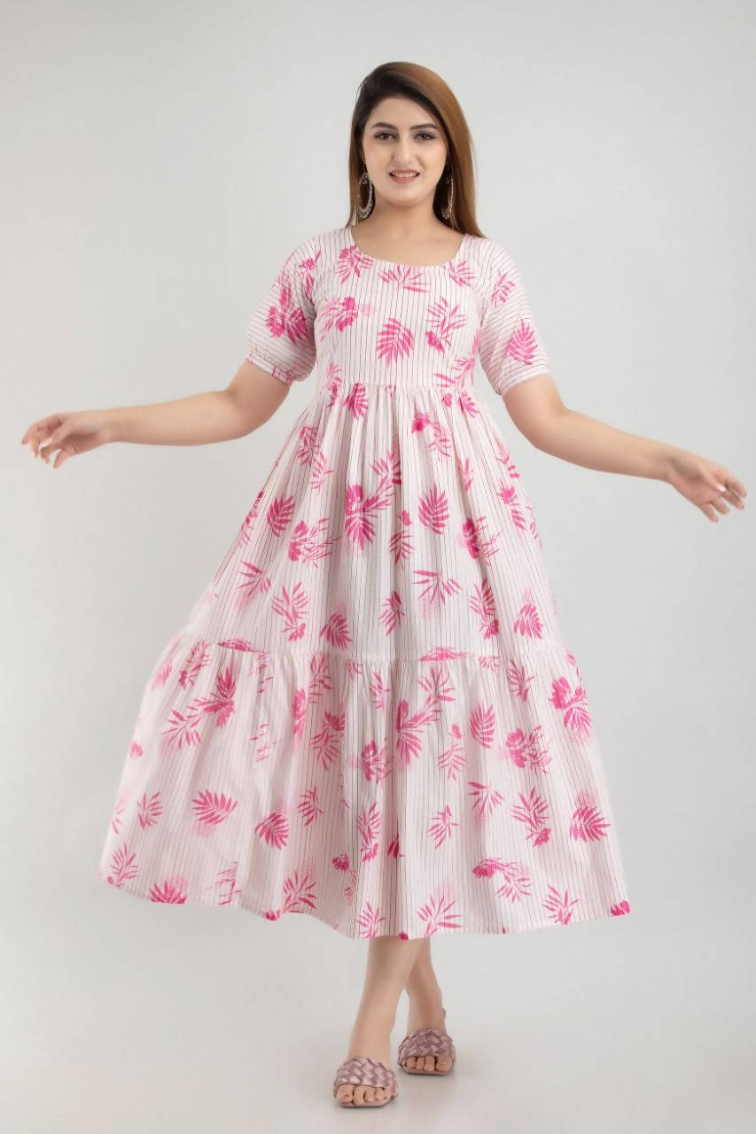Vamika White and Pink Rayon Printed Beautiful Kurti