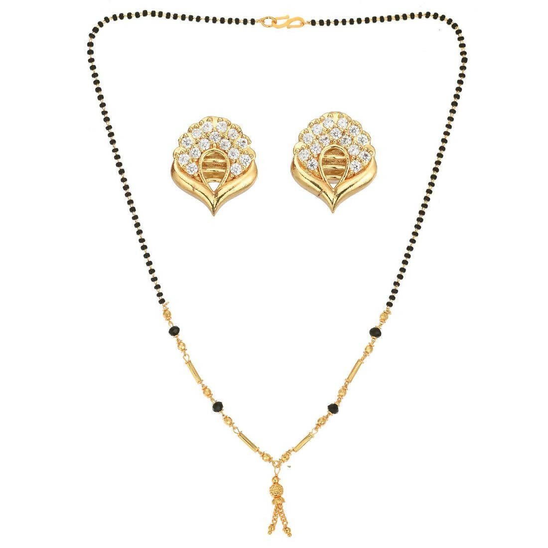 AanyaCentric Gold-Polished Short Mangalsutra Set with Earrings