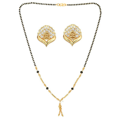 AanyaCentric Gold-Polished Short Mangalsutra Set with Earrings