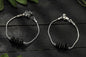 Mominos Fashion Kamal Johar Oxidised Plain Silver With Black Beads Anklets