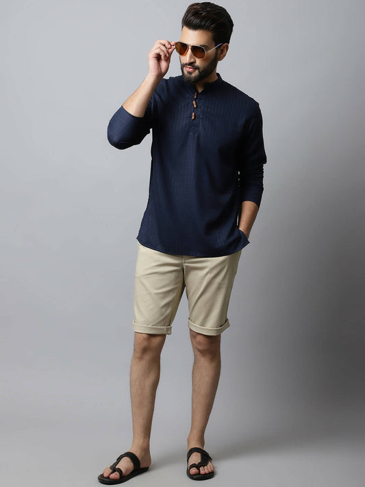 Even Apparels Navy blue Color Pure Cotton Men's Kurta With Side Placket (CHK082)