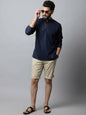 Even Apparels Navy blue Color Pure Cotton Men's Kurta With Side Placket (CHK082)