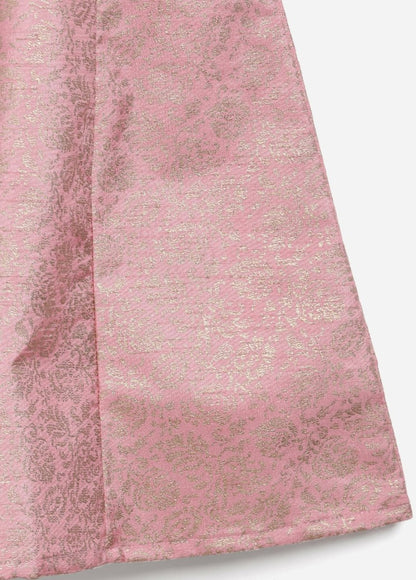 Ahalyaa Pink Poly Silk Gold Print Girl's Kids Dress For Girls
