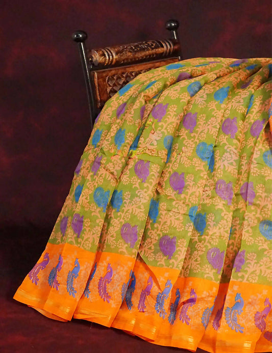 Pastel Peach All Over Printed Semi Chanderi Saree By Gayathri Reddy Designer Studio