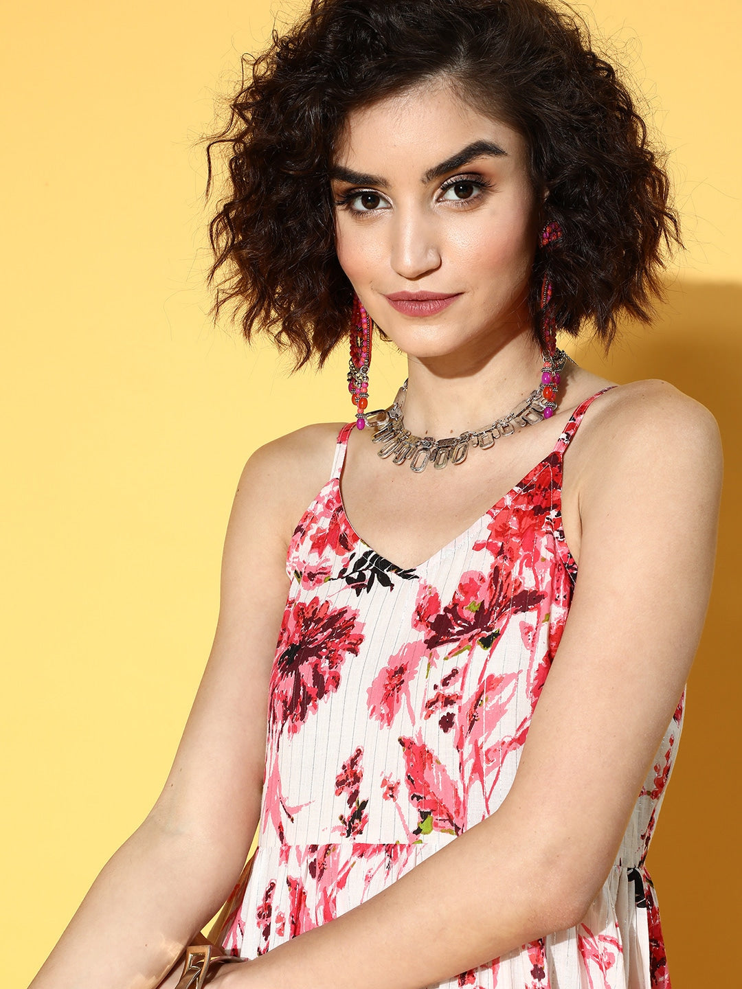 Yufta White & Pink Floral Printed Dress