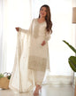 Lorenvalley Chinon Silk Embroidery Sequence zari work Kurta Pant with Dupatta Set - White