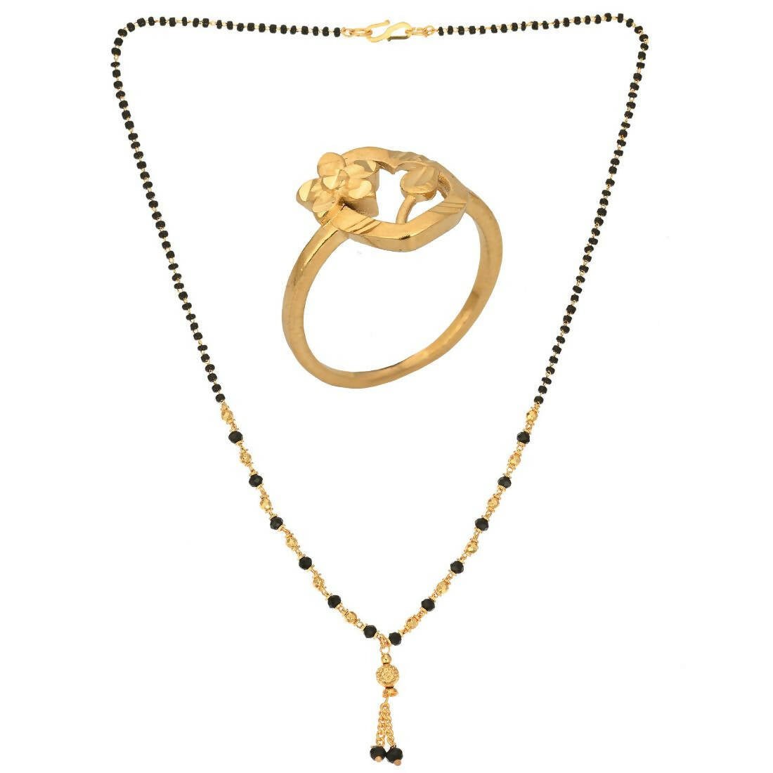 AanyaCentric Gold-Polished Mangalsutra & Ring Set