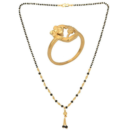 AanyaCentric Gold-Polished Mangalsutra & Ring Set