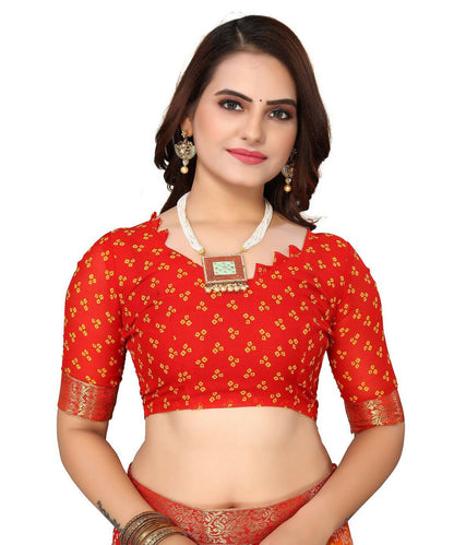 Vamika Red Georgette Printed With Lace Saree (VERA RED)