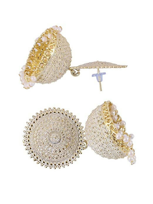 Mominos Fashion Joharkamal Gold-Polished Meenakari Jhumkas For Women & Girls (White)
