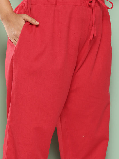 Yufta Women Plus Size Red Cotton Ethnic Trousers