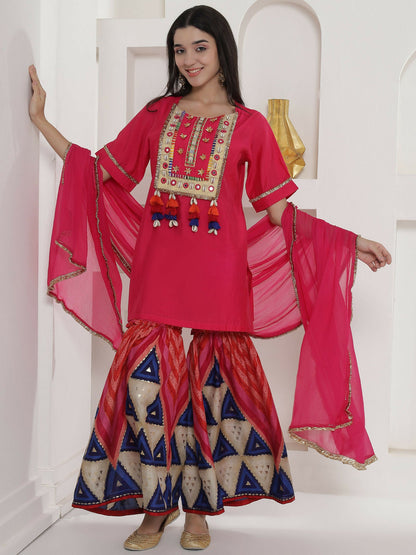 Joban Fashion Pink Kuslin Sharara Suit Set