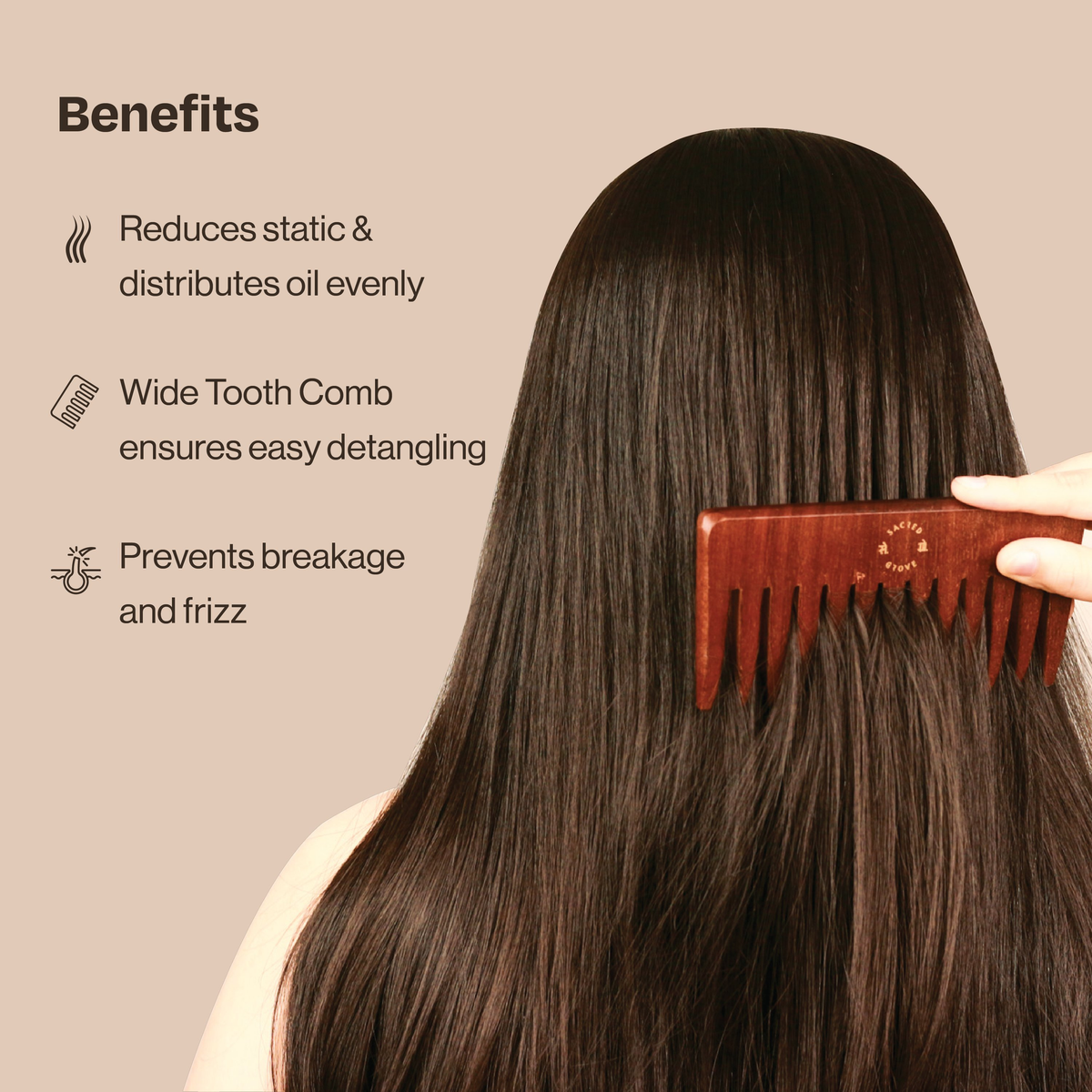 Sacred Grove Wide Tooth & Detangling Teak Wood Comb