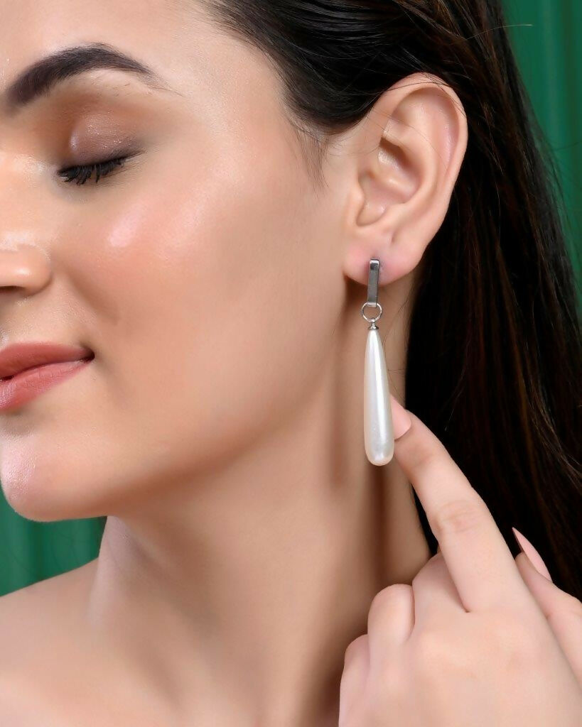 VOJ Set Of 2 Korean Drop Earrings - Gold-Polished and Silver Plated With White Pearl