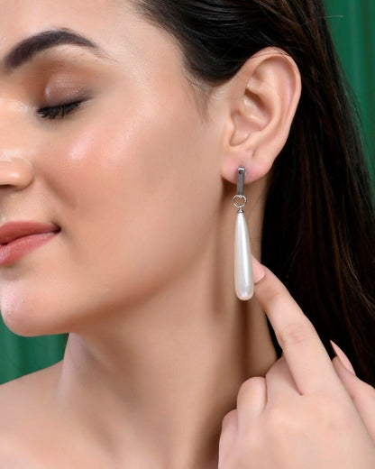 VOJ Set Of 2 Korean Drop Earrings - Gold-Polished and Silver Plated With White Pearl