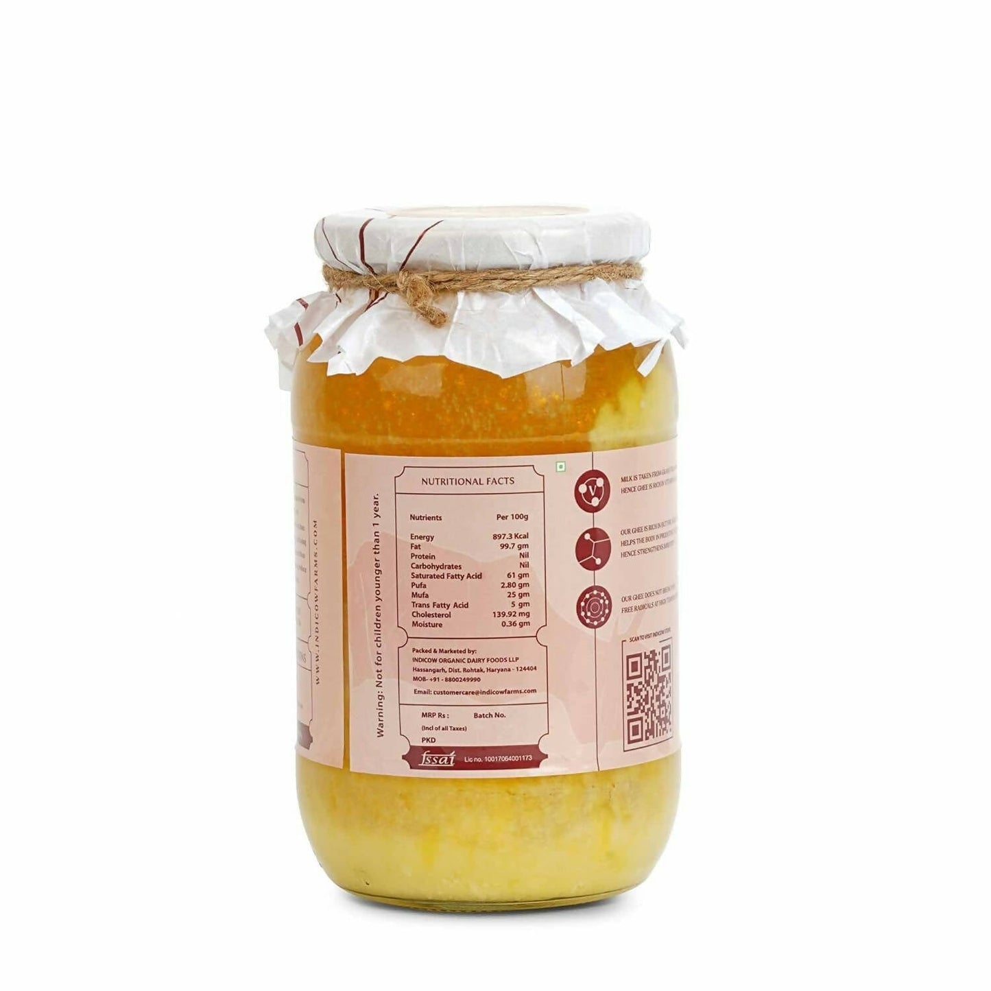 Indicow Foods Kankrej Bilona A2 Cow Ghee | 100% Desi Cow Ghee | Premium A2 Desi Ghee | Cultured Cow Pure Ghee