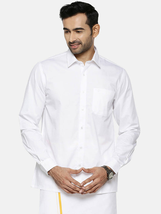Ramraj Cotton Mens Full Sleeve Formal 100 % Cotton White Shirt