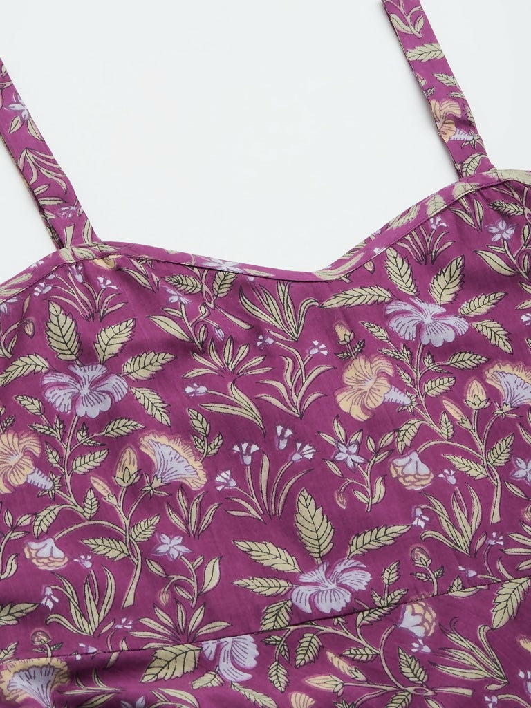 Miravan Women's Purple Floral Printed Midi Length Dress