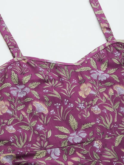 Miravan Women's Purple Floral Printed Midi Length Dress