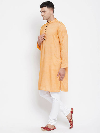 Even Apparels Yellow Rayon Men's Kurta With Band Collar