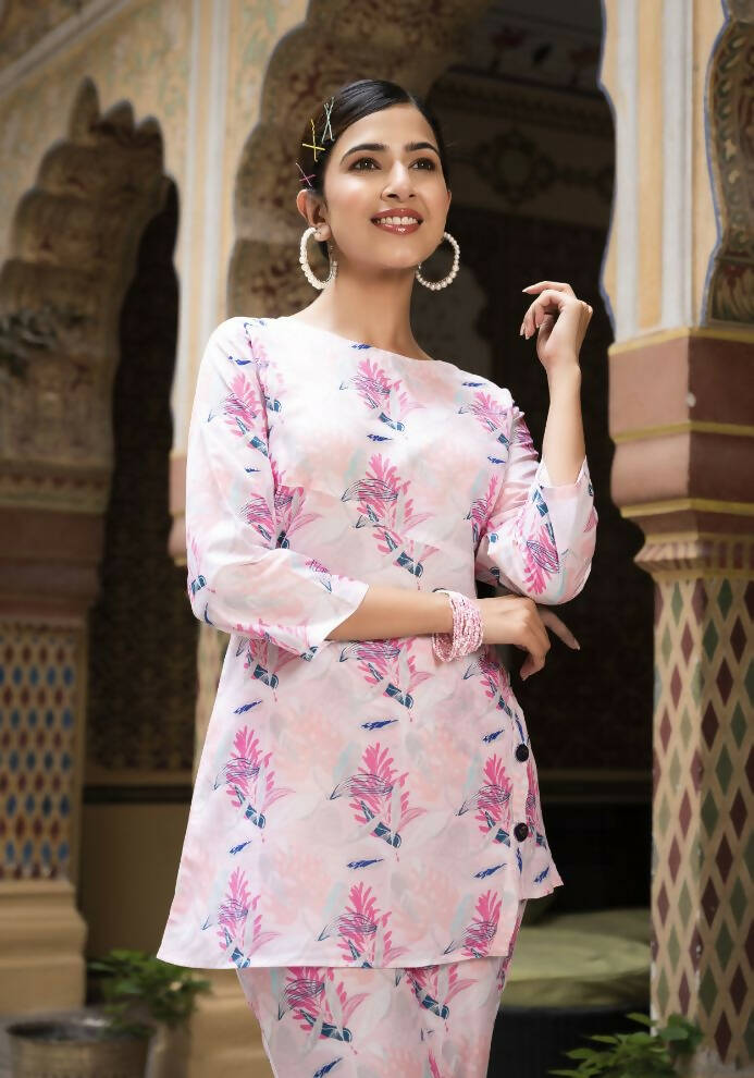 Women's Casual Fashionable Light Pink Muslin co-ord set - Rooh
