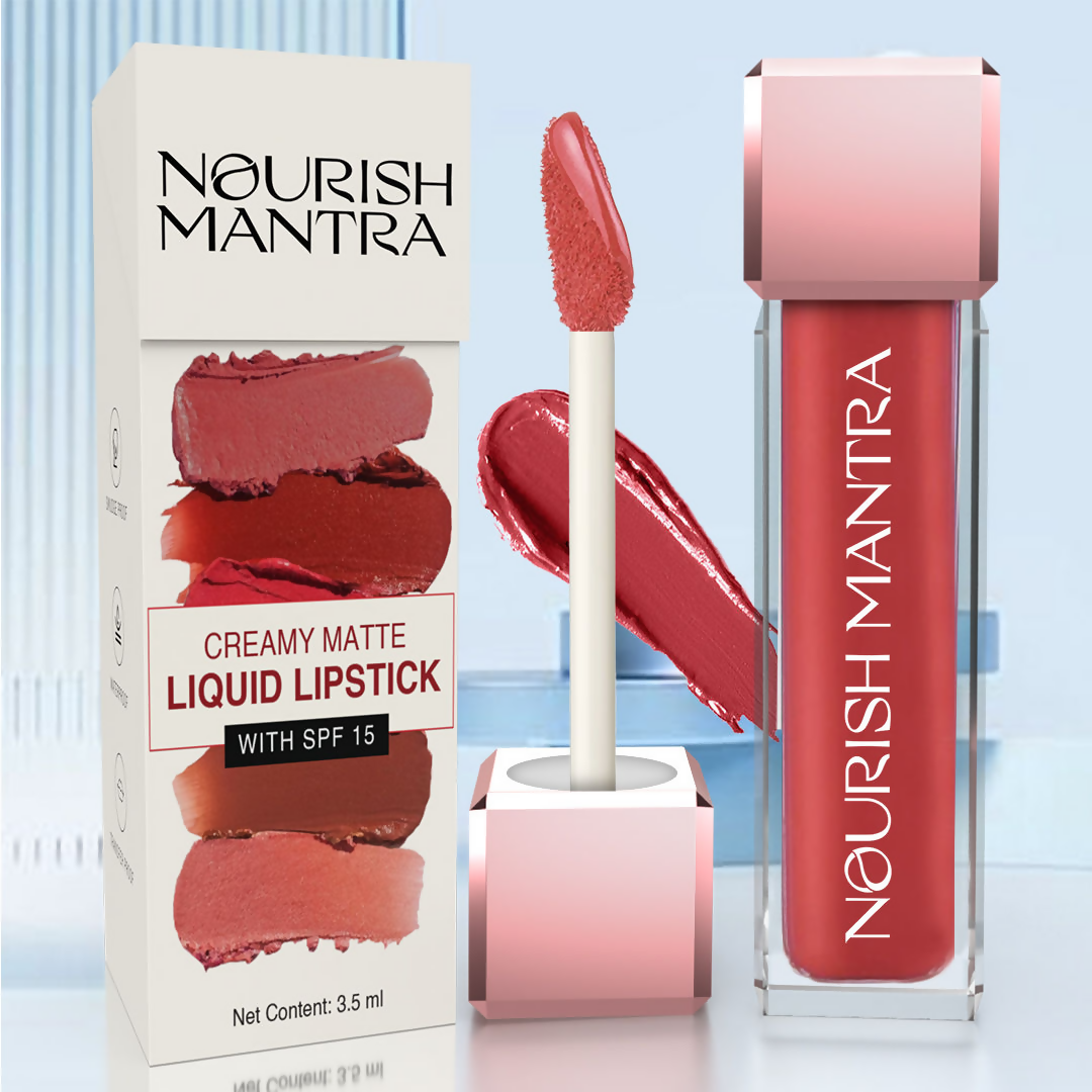 Nourish Mantra Liquid Lipstick Creamy Matte with SPF / Water Proof, Smudge Proof Shade- Khilkhilata Coral