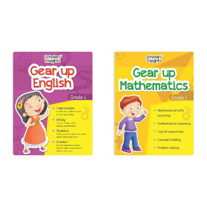 Scholars Insights Gear Up English & Maths Grade 1 Books Set of 2|English Grammar, Logical Reasoning, Problem Solving Book for Kids| Ages 6-7 Years