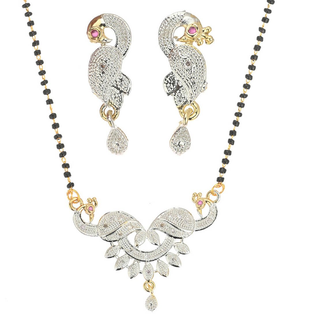 AanyaCentric Gold-Polished Mangalsutra Pendant Earring Set & Silver Plated Anklet