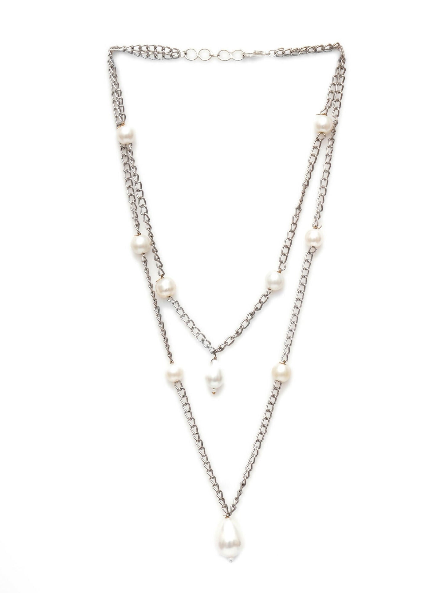 Layered Pearl and Silver Neckpiece (silver) - Ruby Raang