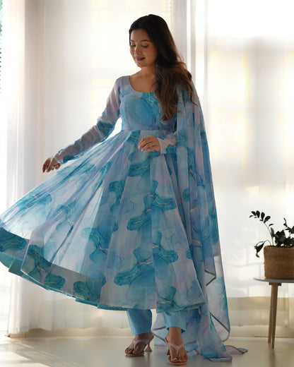 Joban Fashion Sky Kurta Set Organza Sequin Embroidery Work