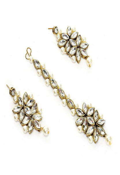 Mominos Fashion Johar Kamal Gold-Polished Brass Finish Kundan/Pearls Choker For Women (White)