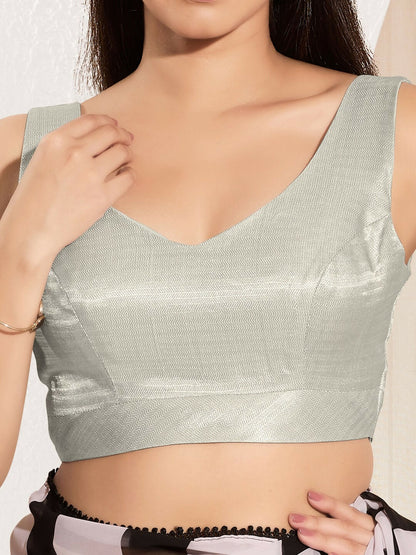 Joban Fashion Silver Mulberry Silk Padded Blouse With Sweetheart Neck Sleeveless