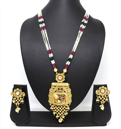 Joban Fashion White & Maroon & Green With Rajwadi Polish Necklace Set