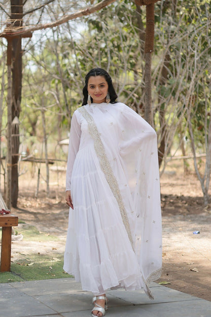 Joban Fashion White Georgette Sequence Embroidery Work Kurta Set