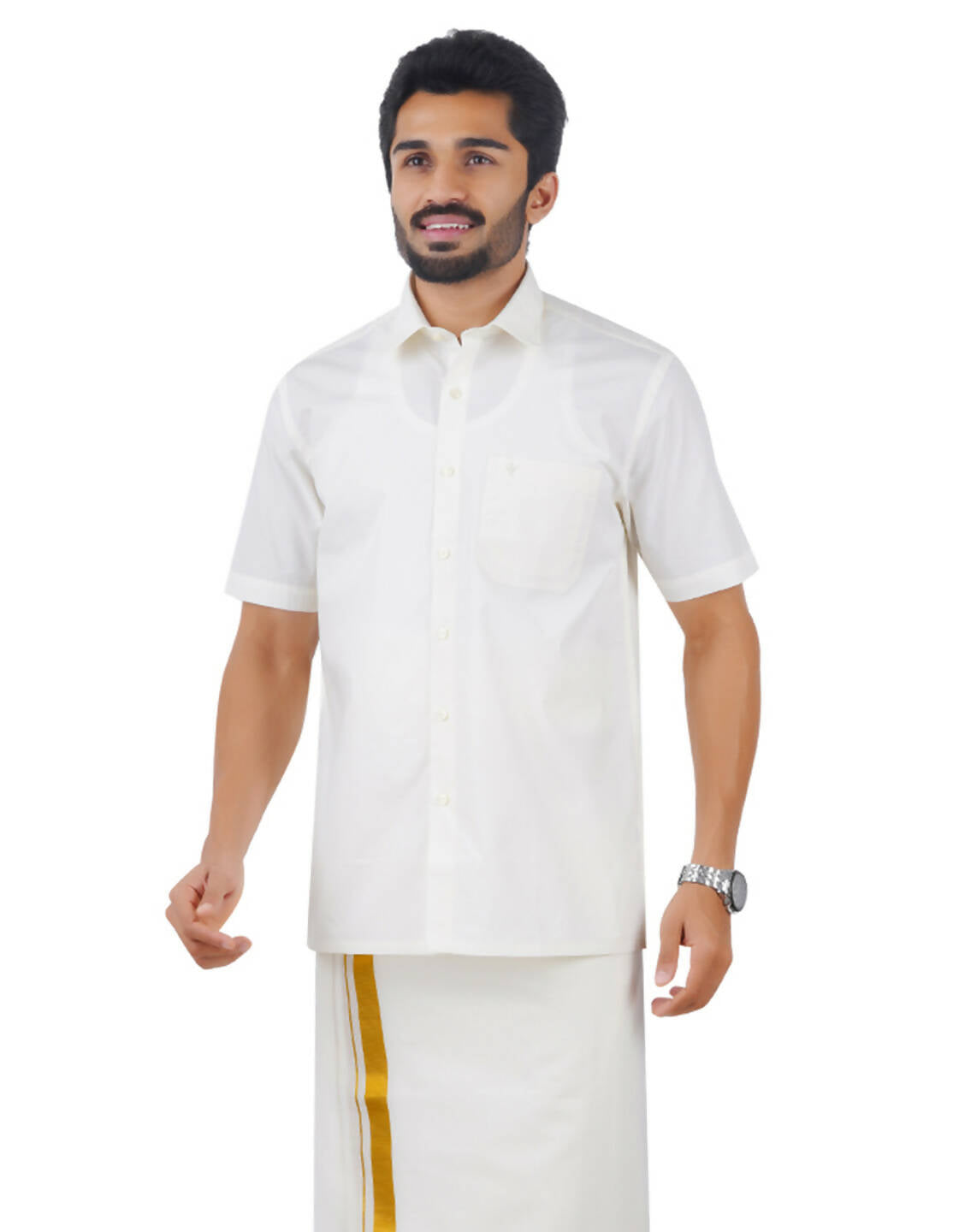 Ramraj Cotton Mens Cotton Light Cream Colour Half Sleeve Shirt