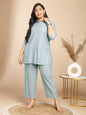 Janasya A-Line Jacquard Light Blue N/A Collar Co-Ords