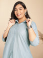 Janasya A-Line Jacquard Light Blue N/A Collar Co-Ords
