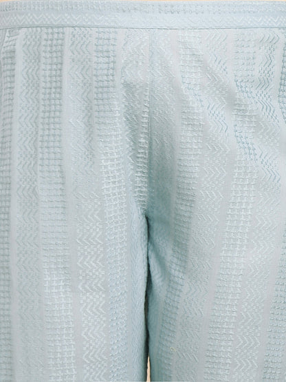 Janasya A-Line Jacquard Light Blue N/A Collar Co-Ords