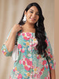 Janasya A-Line Cambric Aqua Ethnic Motifs Square Neck Co-Ords