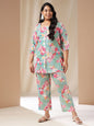 Janasya A-Line Cambric Aqua Ethnic Motifs Square Neck Co-Ords