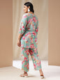 Janasya A-Line Cambric Aqua Ethnic Motifs Square Neck Co-Ords
