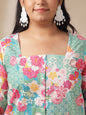 Janasya A-Line Cambric Aqua Ethnic Motifs Square Neck Co-Ords