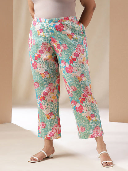 Janasya A-Line Cambric Aqua Ethnic Motifs Square Neck Co-Ords