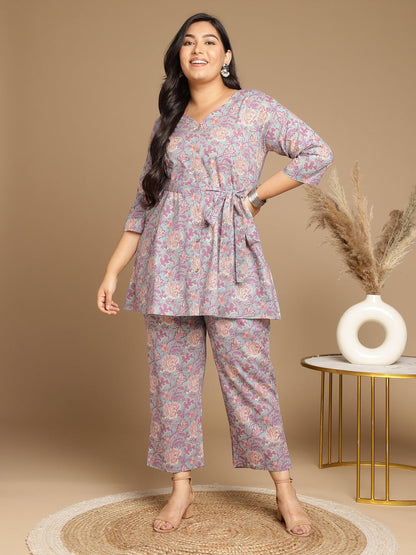 Janasya A-Line Cambric Grey - V-Neck Co-Ords