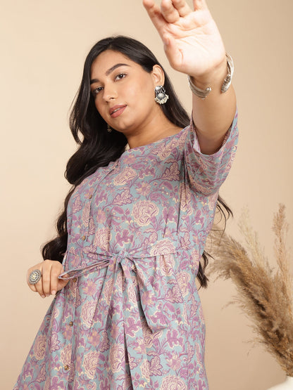 Janasya A-Line Cambric Grey - V-Neck Co-Ords