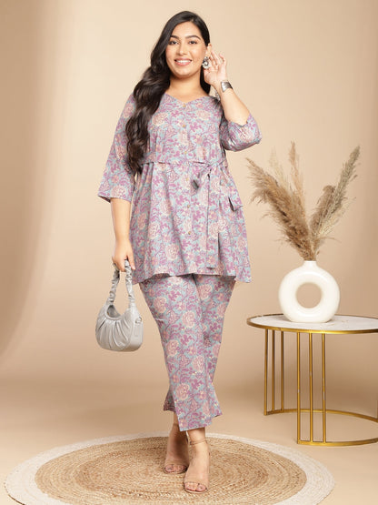 Janasya A-Line Cambric Grey - V-Neck Co-Ords