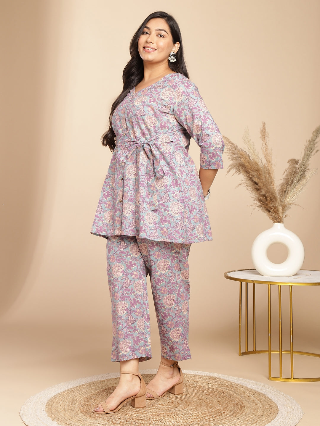 Janasya A-Line Cambric Grey - V-Neck Co-Ords