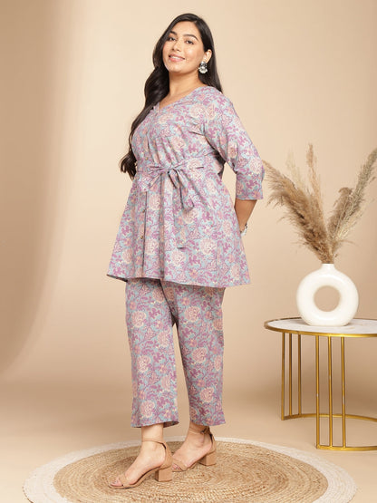 Janasya A-Line Cambric Grey - V-Neck Co-Ords