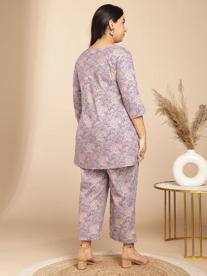 Janasya A-Line Cambric Grey - V-Neck Co-Ords