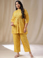 Janasya Regular Cambric Mustard Geometric Band Collar Co-Ords